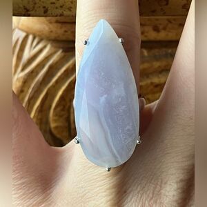 Natural Blue Lace Agate Sterling Silver Ring Size 6